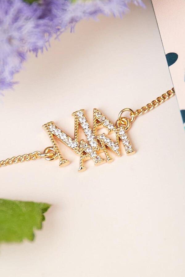 Bracelet en cuivre avec petites pierres de zircon avec texte Mama Argenté Cuivré